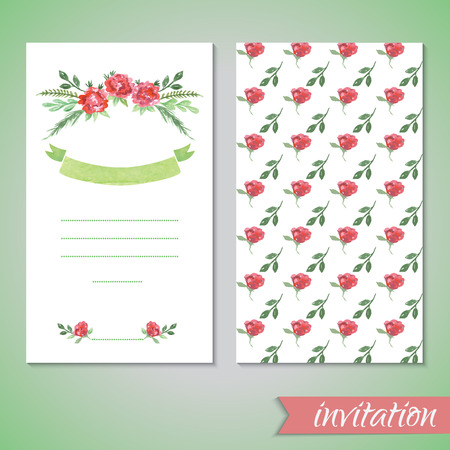 Watercolor card templates for wedding invitation, save the date cards, mothers day, valentines day, birthday cards with flowers and ribbon Vector illustrationのイラスト素材