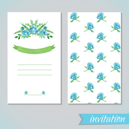 Watercolor card templates for wedding invitation, save the date cards, mothers day, valentines day, birthday cards with flowers and ribbon Vector illustrationのイラスト素材