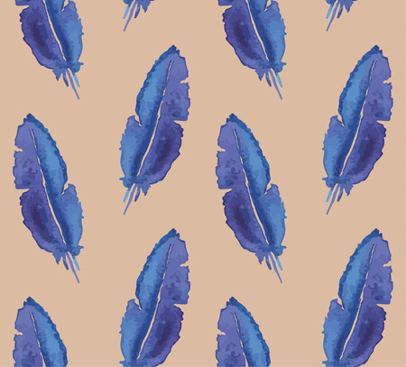 Seamless pattern of beautiful blue feather watercolor Vector illustrationのイラスト素材