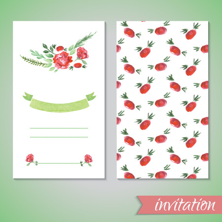 Watercolor card templates for wedding invitation, save the date cards, mothers day, valentines day, birthday cards with flowers and ribbon Vector illustrationのイラスト素材