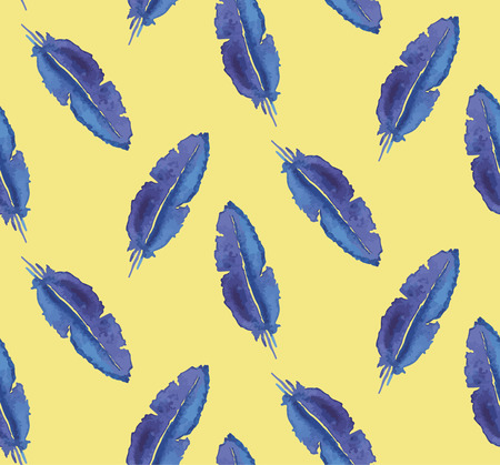 Seamless pattern of beautiful blue feather watercolor Vector illustrationのイラスト素材