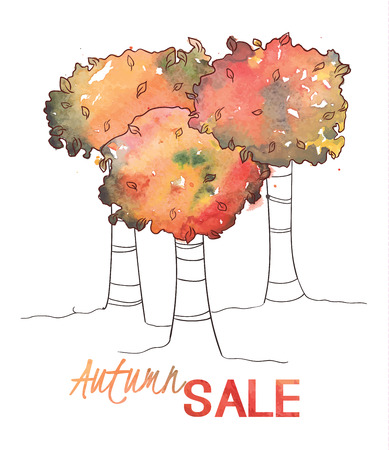 Watercolor trees for banner, label, shop tag, seasonal discount, autumn sale, offer, poster, web Vector illustration eps 10のイラスト素材