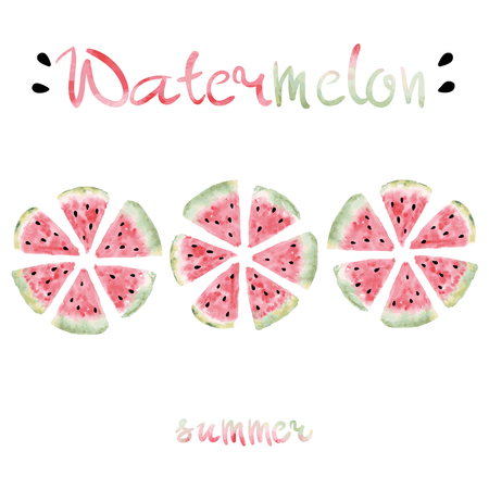 Watercolor slices of sweet watermelon with seeds Vector eps 10のイラスト素材