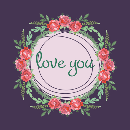 Watercolor pink, red and green template for wedding invitation, save the date cardsのイラスト素材
