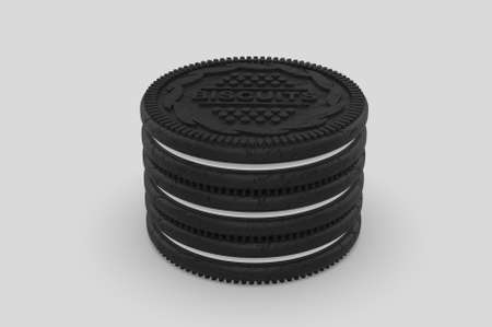 3d rendering 3 Black Biscuits Arranged with Realistic Texture isolated with Grey Background