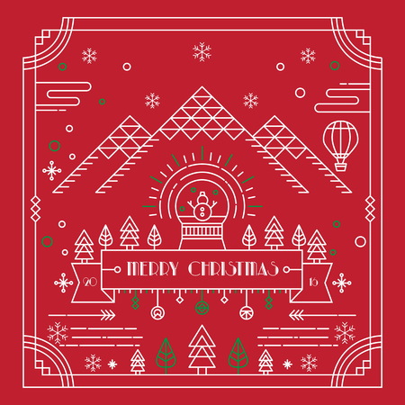 Happy New Year greeting card. Christmas card. Celebration background with Christmas, Christmas tree, Vector Illustrationのイラスト素材