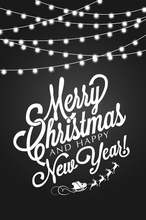 Vintage Christmas And New Year Typographical Background On Blackboard. vector illustrationのイラスト素材