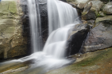 The closed up of waterfall at Puncak Janing Malaysiaの写真素材