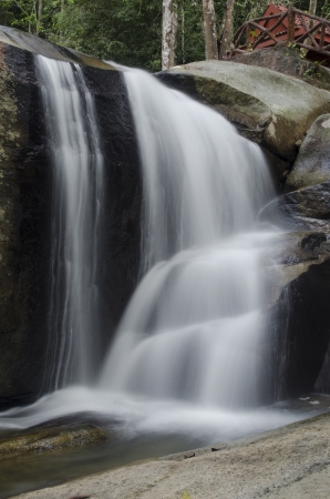 The closed up of waterfall at Puncak Janing Malaysiaの写真素材