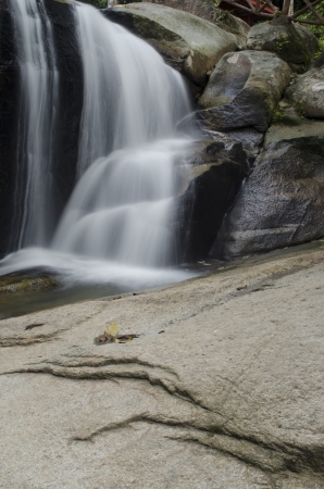 The closed up of waterfall at Puncak Janing Malaysiaの写真素材