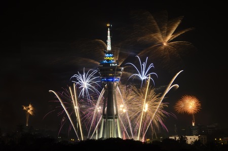 Firework show over Tower at Malaysiaのeditorial素材