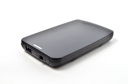 External Hard disk. Shoot over white background. Focus on the important part. Shallow depth of...