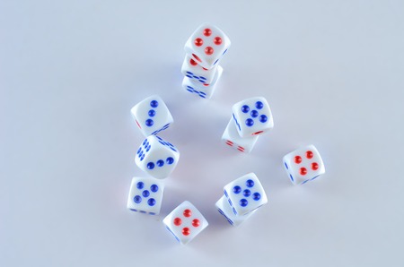 Group of White dice over white backgroundの写真素材