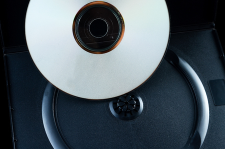 CD DVD with case box over black backgroundの写真素材