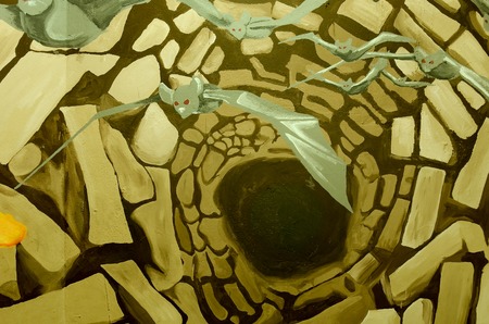 Abstract background cave graffity with bat and snakeのeditorial素材
