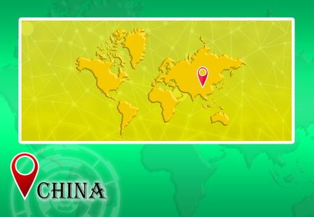 China in World Map with pointer and locationの写真素材
