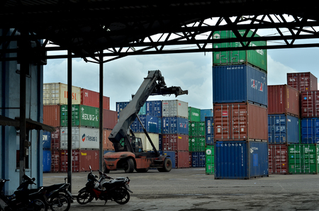 Perlis, Malaysia - September 18, 2016: cargo central of northern malaysia. Used to store cargo and transport it to Thailand and Singapore using train roadのeditorial素材