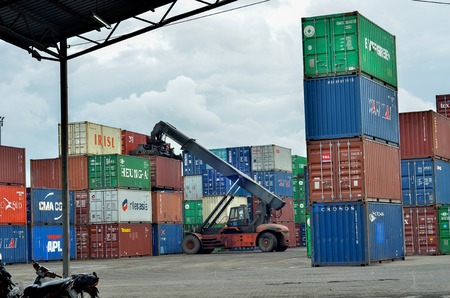 Perlis, Malaysia - September 18, 2016: cargo central of northern malaysia. Used to store cargo and transport it to Thailand and Singapore using train roadのeditorial素材