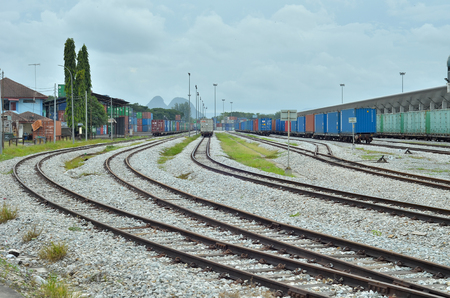 Perlis, Malaysia - September 18, 2016: cargo central of northern malaysia. Used to store cargo and transport it to Thailand and Singapore using train roadのeditorial素材