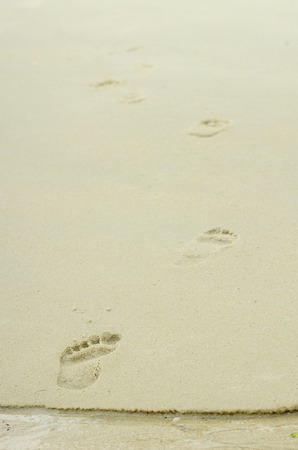 Foot print on clear beach sandの写真素材