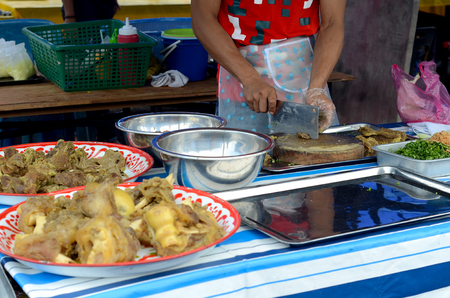 A bunch of food prepared and ready for sell on Street Stall at Ramadan Bazaar of Malaysiaの写真素材