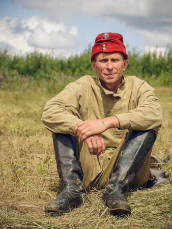 POKROVSKOE, SVERDLOVSK OBLAST, RUSSIA - JULY 17, 2016: Historical reenactment of Russian Civil war in the Urals in 1919.のeditorial素材