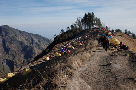 Trekking scenery in Mount Rinjani, Indonesiaのeditorial素材