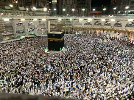 Muslims perform Hajj during Dhul Hijja in Mecca Grand Mosque, Saudi Arabiaのeditorial素材