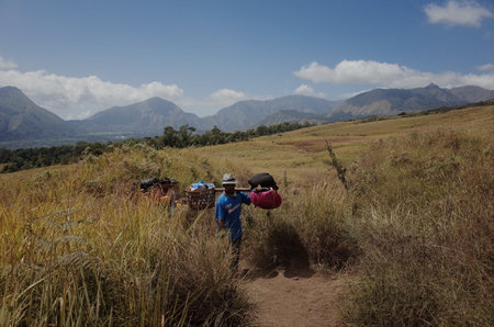 Local people on the way to the Annapurna Base Camp.の写真素材