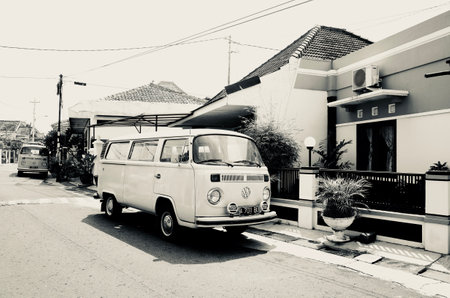 Vintage bus on the street in the old town of Thailand.の写真素材