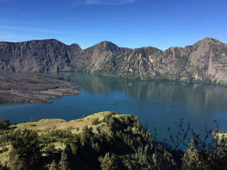 Beautiful view of the lake in the mountains of Madeira, Portugalの写真素材