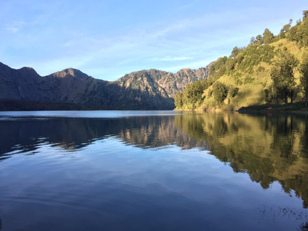 Reflection of the mountains in the lake, Andorra.の写真素材