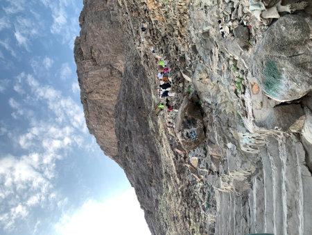 Climbing on a cliff in the mountains. Climbing in Turkey.