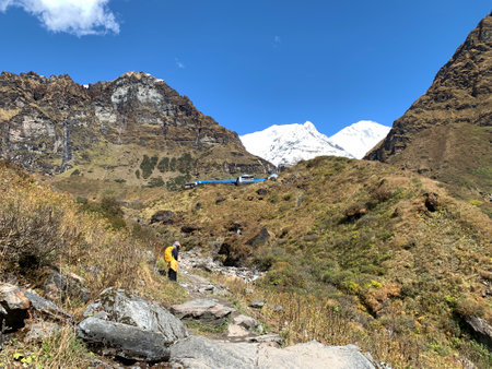 Trekking in Annapurna Base Camp, Himalaya, Nepalの写真素材