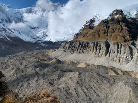 Mountains in Himalayas, Annapurna Conservation Area, Nepalの写真素材