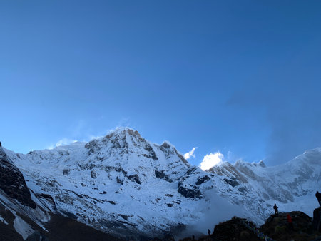 Mountains in Himalayas, Annapurna Conservation Area, Nepalの写真素材