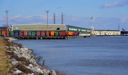 New Orleans, Louisiana, U.S.A - February 1, 2020 - The view of the Governor Nicholls Street Wharf on...