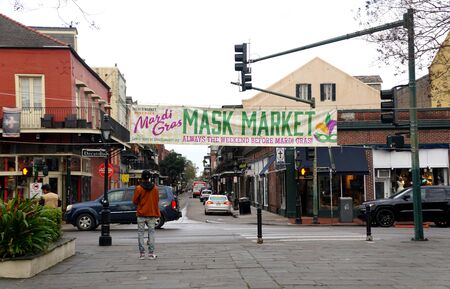 New Orleans, Louisiana, U.S.A - February 4, 2020 - The view of a banner on Decatur Street near French Quarter section of the cityのeditorial素材
