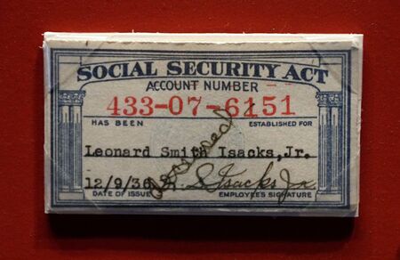 New Orleans, Louisiana, U.S.A. - February 5, 2020 - An old Social Security Card owned by a fallen...