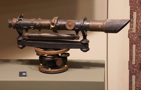 New Orleans, Louisiana, U.S.A - February 5, 2020 - A vintage wye level, used by Seabees for leveling roadways and airfieldsのeditorial素材