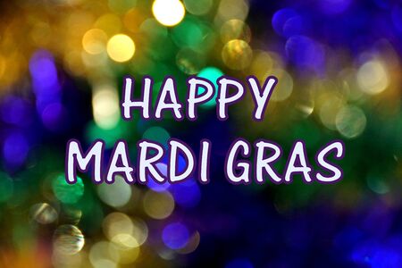 Happy Mardi Gras, with gold, green and purple backgroundの写真素材