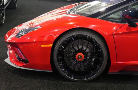 Philadelphia, Pennsylvania, U.S.A - February 9, 2020 - The alloy wheel of the bright red 2020...
