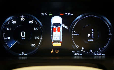 Philadelphia, Pennsylvania, U.S.A - February 9, 2020 - The digital odometer of the 2020 Volvo XC60...