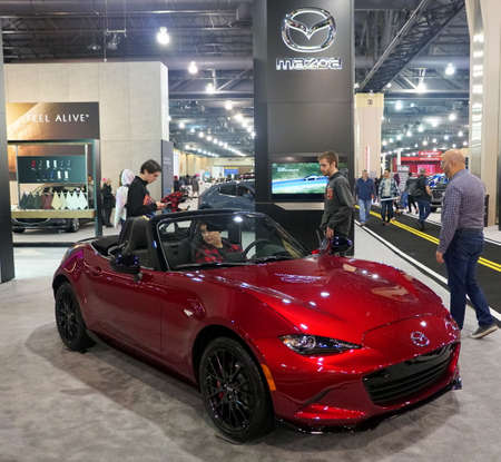 Philadelphia, Pennsylvania, U.S.A - February 9, 2020 - The red metallic 2020 Mazda Miata MX-5 Club convertibleのeditorial素材