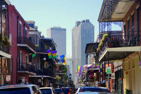 New Orleans, Louisiana, U.S.A - February 1, 2020 - The view of the street in the city overlooking a tall building by Central Business Districtのeditorial素材