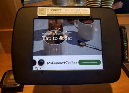 Wilmington, Delaware, U.S.A - March 2, 2020 - A touchscreen to key in and select orders at Panera...