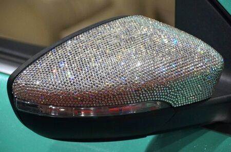 A car side mirror decorated with shiny rhinestonesの写真素材