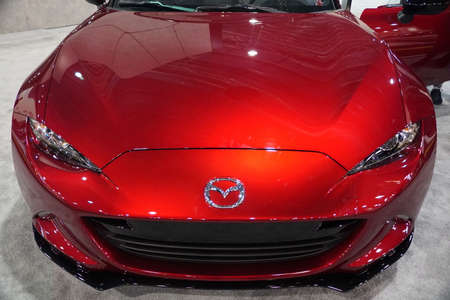 Philadelphia, Pennsylvania, U.S.A - February 9, 2020 - The red metallic 2020 Mazda Miata MX-5 Club convertibleのeditorial素材