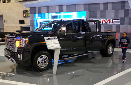 Philadelphia, Pennsylvania, U.S.A - February 9, 2020 - The side view of the black color 2020 GMC...