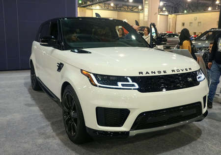 Philadelphia, Pennsylvania, U.S.A - February 10, 2020 - A white color of 2020 Land Rover Range Rover Evoque Compact SUVのeditorial素材